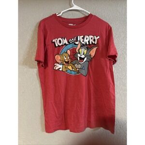 Tom and Jerry Classic Red Hanna Barbera Mens Vintage Distressed T Shirt Tee Sz L